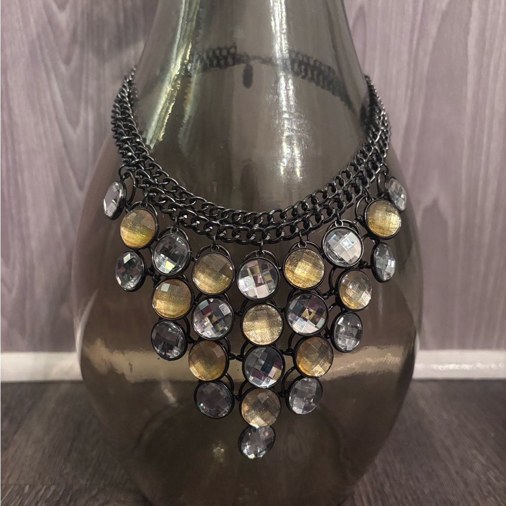 Charming Charlie Black and Gold Statement Necklace